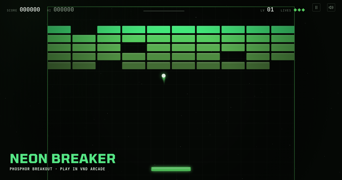 NEON BREAKER phosphor brick field and paddle